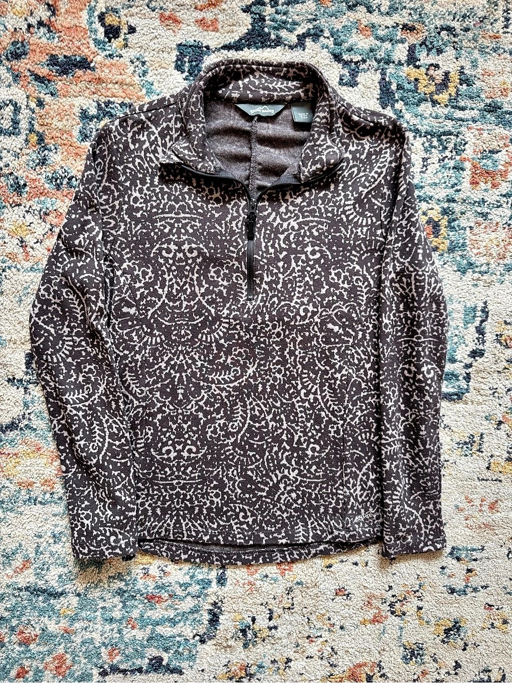 Eddie Bauer Abstract Quarter-Zip Jacket in Brown & White Size Medium